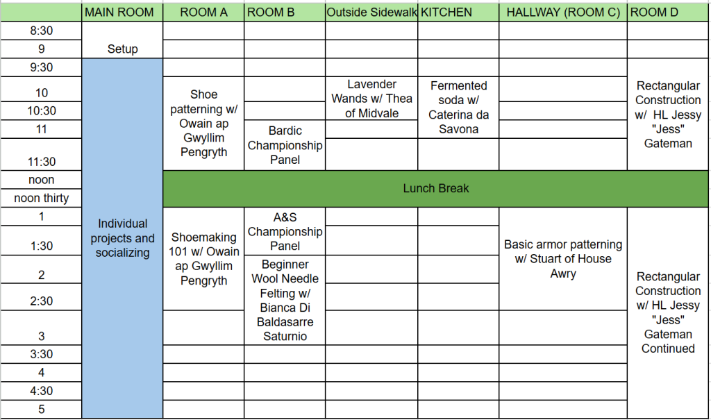 Schedule-at-a-glance for the fall 2025 A&S Day Camp